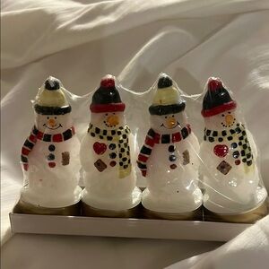 2002 Festive Snowman Candle Set of 4 NEW - Red, Black, White